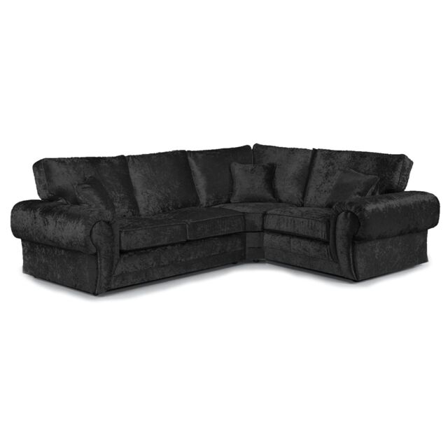 Furnishings For Less UK Chelsea Crushed Velvet Large 4 Seater Corner Sofa 2 Corner 1 Rolled Arms in Black - image 1