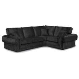 Furnishings For Less UK Chelsea Crushed Velvet Large 4 Seater Corner Sofa 2 Corner 1 Rolled Arms in Black - thumbnail 1