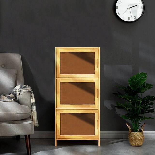 ERGOVEXA 3 Tier Display Shelf Unit Bamboo Toy Storage Cabinet Shelf Stand in Brown - image 1