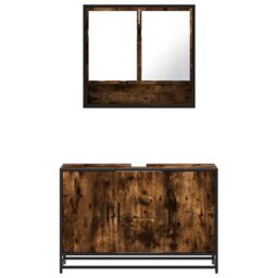 Berkfield Home 2 Piece Bathroom Furniture Set Smoked Oak Engineered Wood in Brown - thumbnail 5