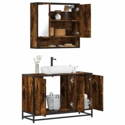 Berkfield Home 2 Piece Bathroom Furniture Set Smoked Oak Engineered Wood in Brown - thumbnail 1