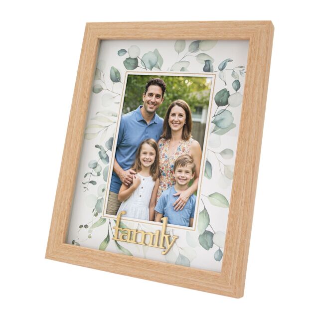 Happy Homewares Modern Oak MDF Gold Family Picture Frame with Green Floral Decoration in Brown - image 1