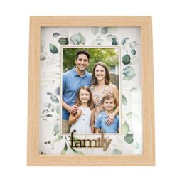 Happy Homewares Modern Oak MDF Gold Family Picture Frame with Green Floral Decoration in Brown - thumbnail 3