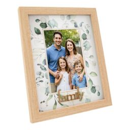 Happy Homewares Modern Oak MDF Gold Family Picture Frame with Green Floral Decoration in Brown - thumbnail 2