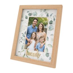 Happy Homewares Modern Oak MDF Gold Family Picture Frame with Green Floral Decoration in Brown