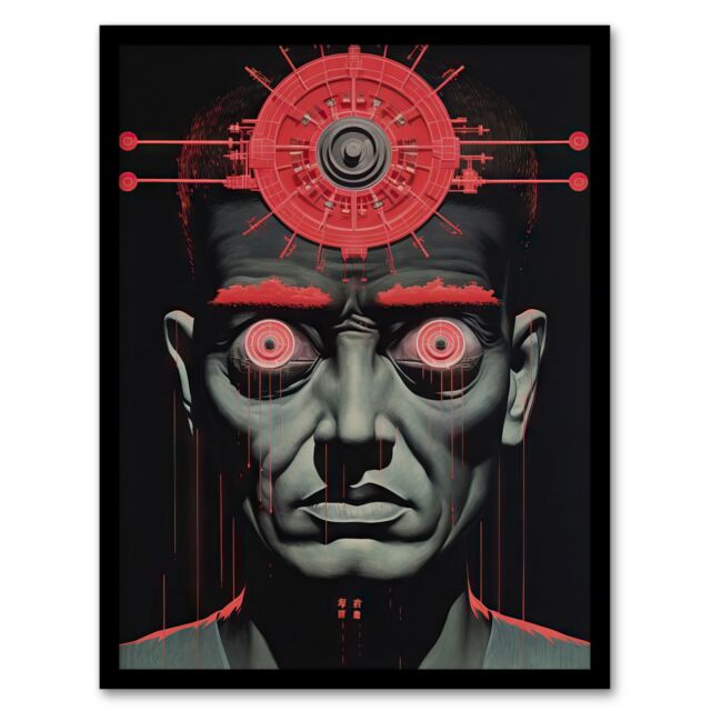 "Artery8 Big Brother Is Watching You George Orwell 1984 Artwork Art Print Framed Poster Wall Decor in Black - Size: W12"" x H16""" - image 1
