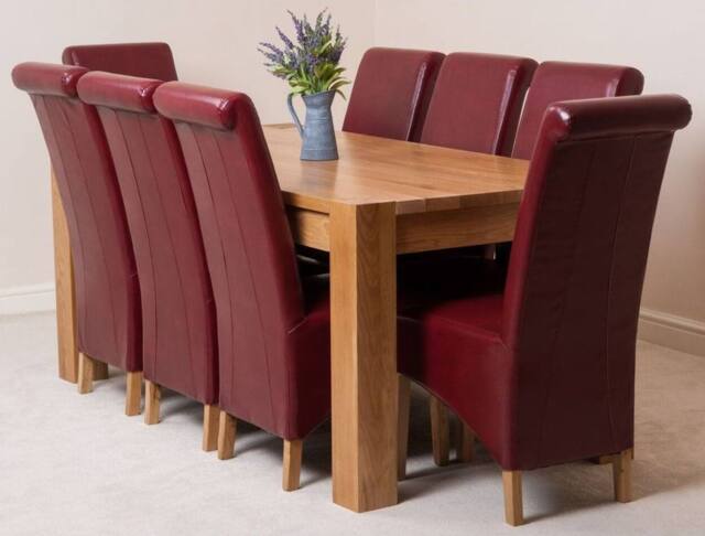 Thats Furniture Kuba 180 x 90 cm Chunky Oak Dining Table & 8 Montana Leather Chairs in Red - image 1