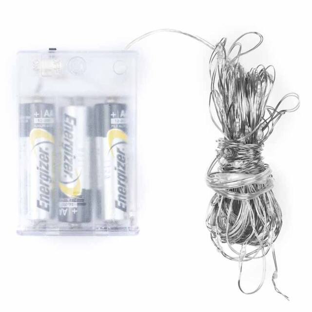 Lemon Pavilion Furniture and Decor 100 LED Battery Micro Lights Wire 10m - Metal - Silver