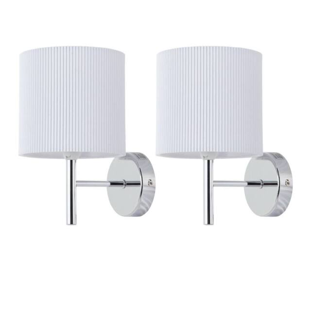 First Choice Lighting Set of 2 Brea - Chrome Wall Lights with White Pleated Shade in Silver - image 1