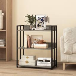 Gymax 3-Tier Bookshelf Corner Bookcase Shelving Unit With Adjustable Shelves in Grey - thumbnail 3