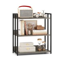 Gymax 3-Tier Bookshelf Corner Bookcase Shelving Unit With Adjustable Shelves in Grey - thumbnail 1