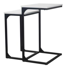 EONLION Oak Seville Modern Nesting Coffee Tables, Wood Metal Frame Set in White - thumbnail 5