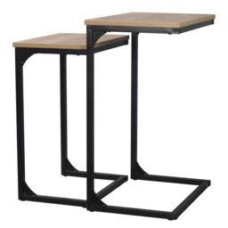 EONLION Oak Seville Modern Nesting Coffee Tables, Wood Metal Frame Set in White - thumbnail 3