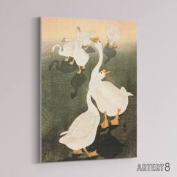 "Artery8 A Flock Of Grazing Geese 1926 Canvas Wall Art Print Ohara Koson in Orange - Size: W18"" x H24""" - thumbnail 2