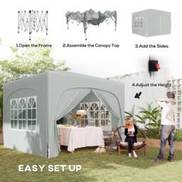 OUTSUNNY 3 x 3(m) UPF50+ Pop Up Gazebo with Sides & Carry Bag, Light Grey - thumbnail 4
