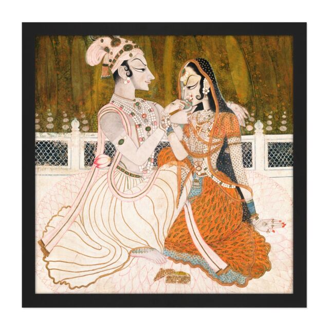 "Artery8 Wall Art Print India Krishna & Radha Square Framed Picture 16X16 Inch in Black - Size: W16"" x H16""" - image 1
