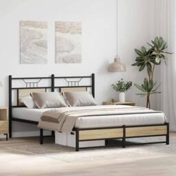 Berkfield Home Bed Frame without Mattress Sonoma Oak 140x190 cm Engineered Wood in Light Tan - thumbnail 5