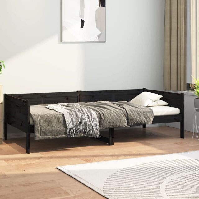 Berkfield Home Day Bed Black Solid Wood Pine 90x190 cm - image 1