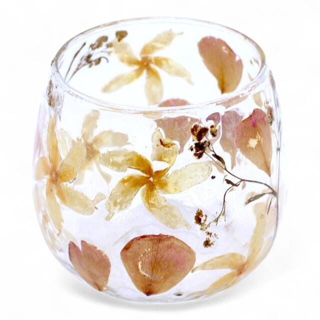 Serenityy Natural Floral Glass Candle Holder - Pink & Cream - 8x8 cm - image 1