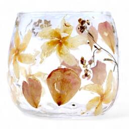 Serenityy Natural Floral Glass Candle Holder - Pink & Cream - 8x8 cm - thumbnail 2