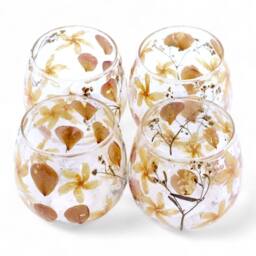 Serenityy Natural Floral Glass Candle Holder - Pink & Cream - 8x8 cm - thumbnail 3