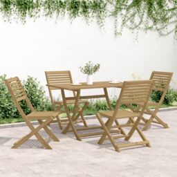 Berkfield Home 5 Piece Garden Dining Set Solid Wood Acacia in Brown - thumbnail 3