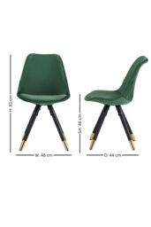 Life Interiors Single Sofia Ergonomic Modern Dining Chair Upholstered in Velvet, Metal Legs with Gold End Caps in Green - thumbnail 9