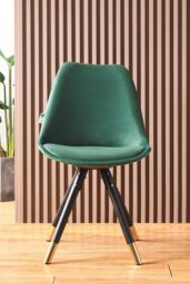 Life Interiors Single Sofia Ergonomic Modern Dining Chair Upholstered in Velvet, Metal Legs with Gold End Caps in Green - thumbnail 2