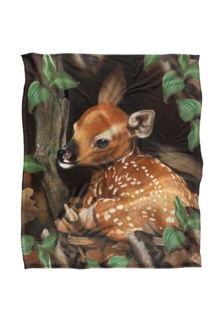 JQ Licensing Karen Latham Fawn Baby Deer Silky Touch Super Soft Throw Blanket 152 X 127 cm in White - image 1