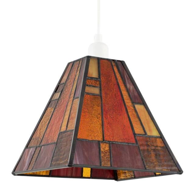 Happy Homewares Art Deco Tiffany Pendant Lighting Shade with Orange & Amber Panels - image 1