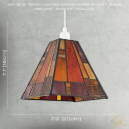 Happy Homewares Art Deco Tiffany Pendant Lighting Shade with Orange & Amber Panels - thumbnail 7