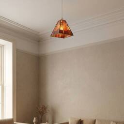 Happy Homewares Art Deco Tiffany Pendant Lighting Shade with Orange & Amber Panels - thumbnail 8