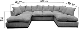 Furniture 786 Monaco Scatter Back 6 Seater U Shaped Corner Jumbo Cord Fabric Sofa in Ivory - thumbnail 2