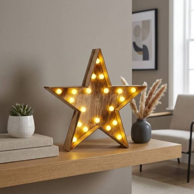 Garden Greatness Wooden Star LED Light Decoration in Beige - image 1