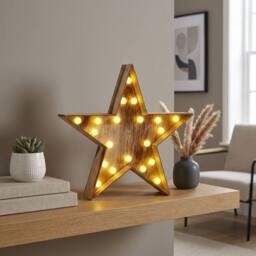 Garden Greatness Wooden Star LED Light Decoration in Beige