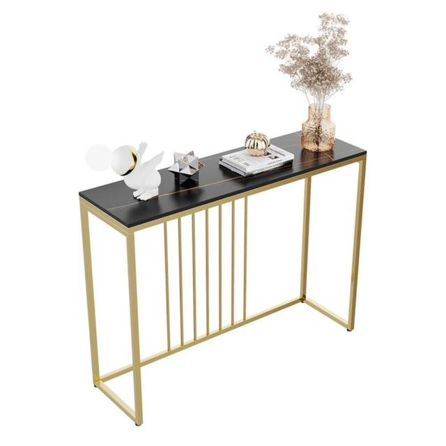 Nordara Marble Kitchen Bar Table Counter Dining Table High Desk w/ Metal Frame in Gold - image 1