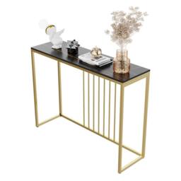 Nordara Marble Kitchen Bar Table Counter Dining Table High Desk w/ Metal Frame in Gold - thumbnail 2