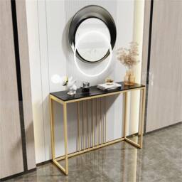 Nordara Marble Kitchen Bar Table Counter Dining Table High Desk w/ Metal Frame in Gold - thumbnail 6
