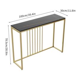 Nordara Marble Kitchen Bar Table Counter Dining Table High Desk w/ Metal Frame in Gold - thumbnail 3
