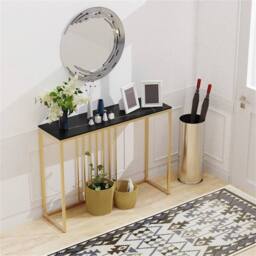 Nordara Marble Kitchen Bar Table Counter Dining Table High Desk w/ Metal Frame in Gold - thumbnail 7