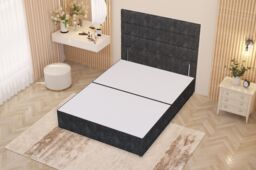 Somnior Chambery Divan Bed Frame with Floor Standing Headboard Tweed Fabric in Charcoal - Size: Single - thumbnail 3