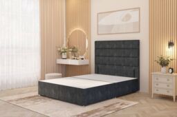 Somnior Chambery Divan Bed Frame with Floor Standing Headboard Tweed Fabric in Charcoal - Size: Single - thumbnail 1