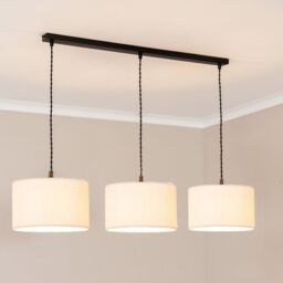 ValueLights Reni Cream Boucle Shade 3 Drop Bar Black Diner Ceiling Pendant Light - thumbnail 1