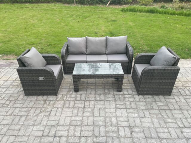 Fimous Outdoor Garden Furniture Sets 5 Seater Wicker Rattan Furniture Sofa Sets with Rectangular Coffee Table Reclining Chair in Dark Grey - image 1