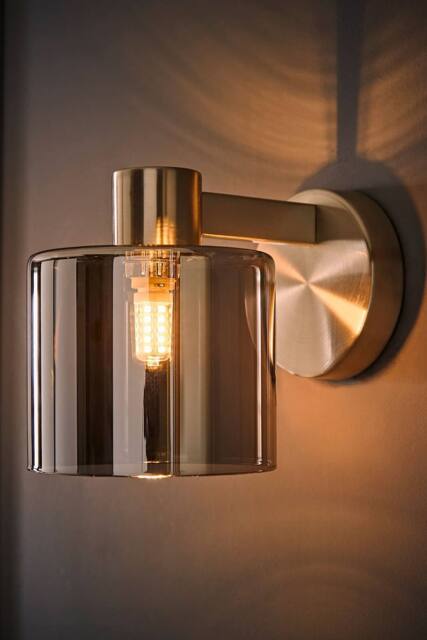 ValueLights Demi Smoked Glass Cup Wall Light with Bulb in Metallic Silver - image 1