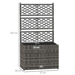 OUTSUNNY Garden PE Rattan Planter with Trellis, Raised Bed, 57x30x107cm in Light Grey - Size: 57 x 30 x 107 cm - thumbnail 3