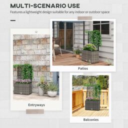 OUTSUNNY Garden PE Rattan Planter with Trellis, Raised Bed, 57x30x107cm in Light Grey - Size: 57 x 30 x 107 cm - thumbnail 4
