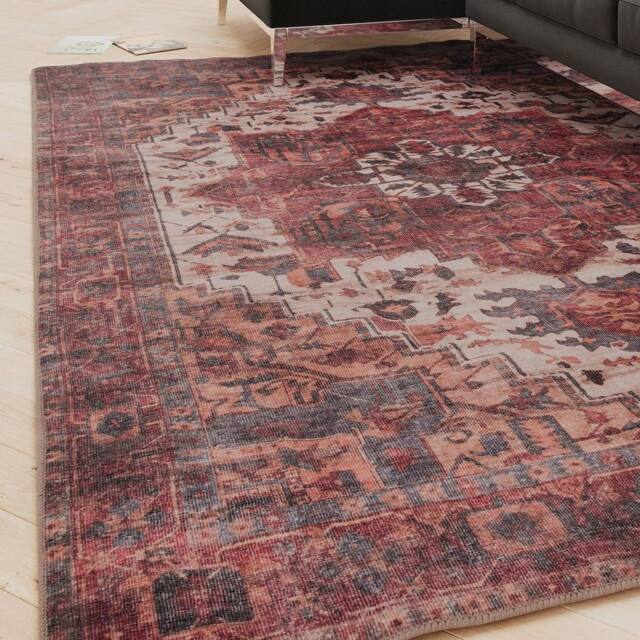Kukoon Scarlet Distressed Soft Pile Living Room Area Rug Bedroom Floor Mat in Burgundy - Size: 160 cm x 230 cm - image 1
