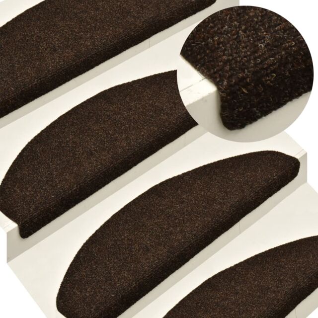 Berkfield Home Self-adhesive Stair Mats 10 pcs Brown 65x21x4 cm Needle Punch - Size: Medium - image 1
