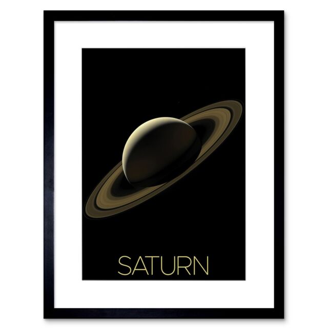 "Artery8 Wall Art Print NASA Our Solar System Saturn Planet Rings Cassini Mission Artwork Framed 9X7 Inch in Black - Size: W7"" x H9""" - image 1